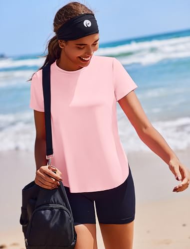 Workout Tops for Women UPF 50+ Yoga Shirts Short Sleeve Athletic Tops with Side Slits Running Gym Tee Top Loose Fit