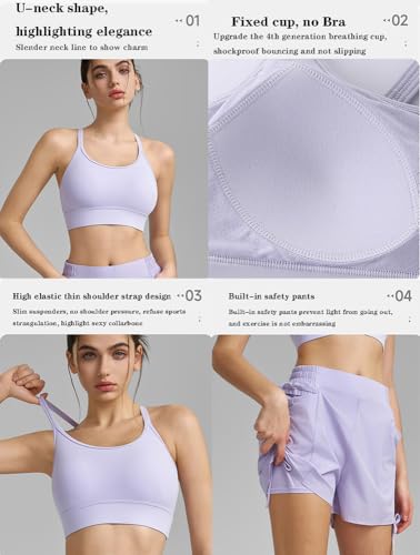 2 Packs Breathable Workout Shorts Pants Sports Bra Set for Women,Women's Gym Short Trousers Outfits Set.