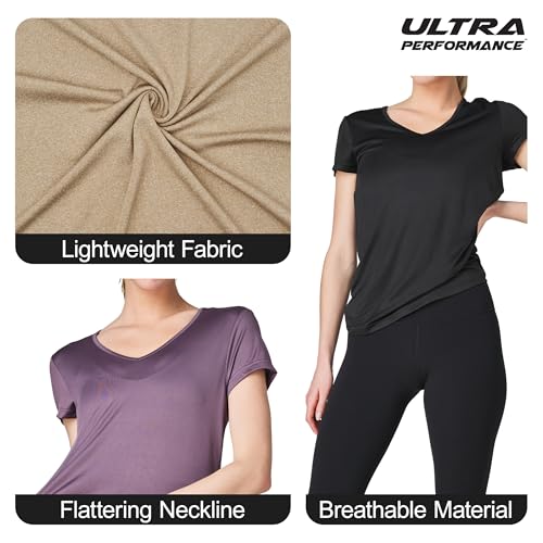 Women's V-Neck Activewear T-Shirts 3 Pack Athletic Womens Short Sleeve Workout Tops Dry Fit Shirt Gym & Yoga Tees for Women