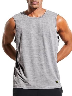 Men’s Sleeveless Tank Top Dry Fit Workout Muscle Tee Shirt for Running Athletic Gym Sports Training, Moisture Wicking