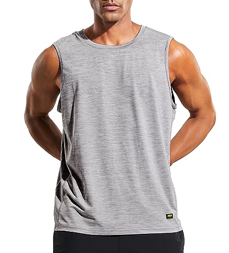 Men’s Sleeveless Tank Top Dry Fit Workout Muscle Tee Shirt for Running Athletic Gym Sports Training, Moisture Wicking