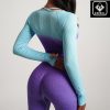Women's Fitness Clothing Gym Outfit and Yoga Workout Set – Seamless Crop Top and High Waisted Leggings Ombre Gradient