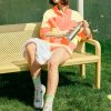 Women Striped Workout Set Two Piece Outfit Tracksuit Oversized Lounge Set Top and Shorts Sets with Pockets