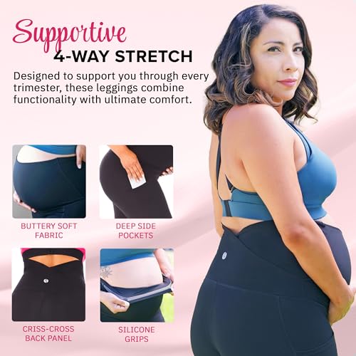 27" SoftLuxe Stay Put Maternity Leggings - High Waist Pregnancy Bottoms with Side Pockets