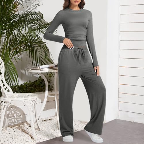 2 Piece Lounge Sets for Women Fall Outfits Long Sleeve Wide Leg Tracksuits Womens Two Pcs Casual Matching Loungewear Set