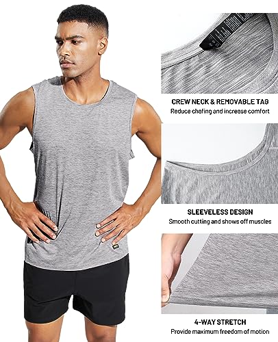 Men’s Sleeveless Tank Top Dry Fit Workout Muscle Tee Shirt for Running Athletic Gym Sports Training, Moisture Wicking