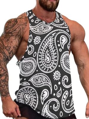 Black White Bandana Paisley Men's Muscle Shirts Sleeveless Tank Top Gym Workout Tee Bodybuilding