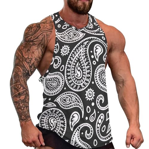 Black White Bandana Paisley Men's Muscle Shirts Sleeveless Tank Top Gym Workout Tee Bodybuilding