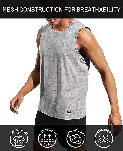 Men’s Sleeveless Tank Top Dry Fit Workout Muscle Tee Shirt for Running Athletic Gym Sports Training, Moisture Wicking