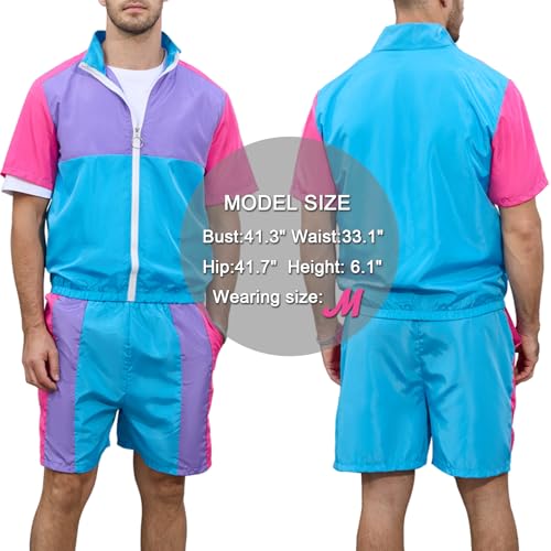 Men's 80s 90s Outfit Vintage Windbreaker Jacket Track Suit Disco Outfits Workout Set