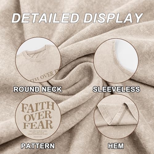 Mens Christian Sleeveless Shirts Faith Over Fear Graphic Tank Tops Gym Workout Acid Wash Tanks Cut Off Muscle Shirt