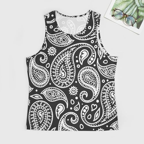 Black White Bandana Paisley Men's Muscle Shirts Sleeveless Tank Top Gym Workout Tee Bodybuilding