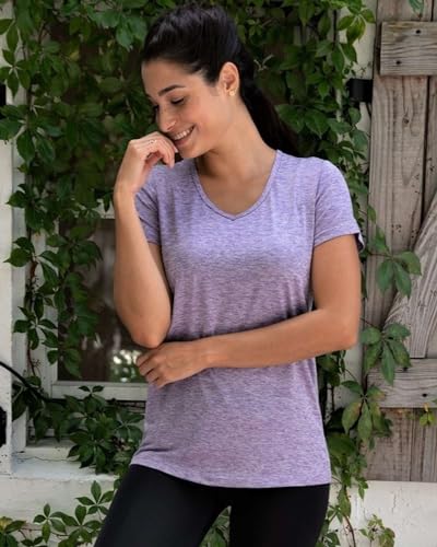 5 Pack Women’s Short Sleeve V-Neck Workout T-Shirts – Athletic Gym Fitness Pilates Plus Size Active Tees
