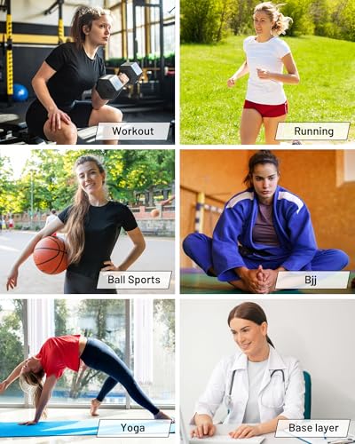 Women's Compression Shirts Short Sleeve Workout Tops Athletic Base Layer T-Shirt for Gym Running Yoga Basketball BJJ