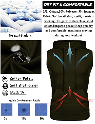 Men's Workout Hooded Tank Tops Sleeveless Gym Training Hoodies Bodybuilding Muscle Cut Off T Shirt