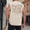 Mens Christian Sleeveless Shirts Faith Over Fear Graphic Tank Tops Gym Workout Acid Wash Tanks Cut Off Muscle Shirt