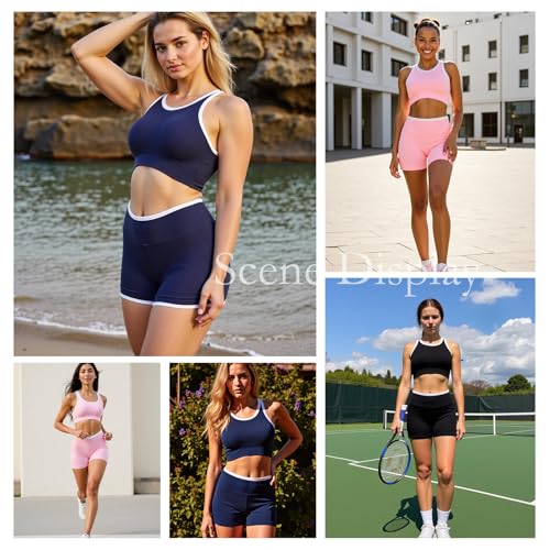 2 Piece Workout Sets for Women Seamless Ribbed Padded Sport Bra High Waisted Yoga Shorts Matching Gym Outfits